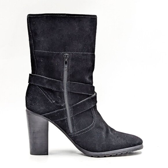 Crown Vintage Women Hadley BLack Suede Retro 90s Moto Heel zip Boots size 10 - Picture 10 of 11